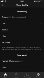 Music quality settings in Spotify