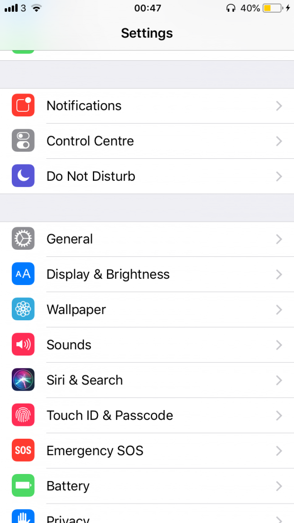 iphone settings general