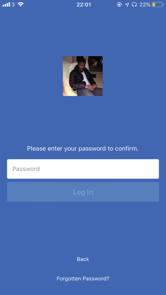 Forgotten Password section on Facebook