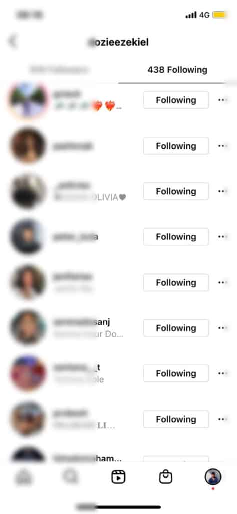 instagram following list