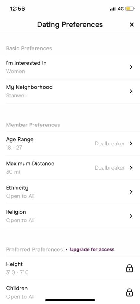 hinge preferences