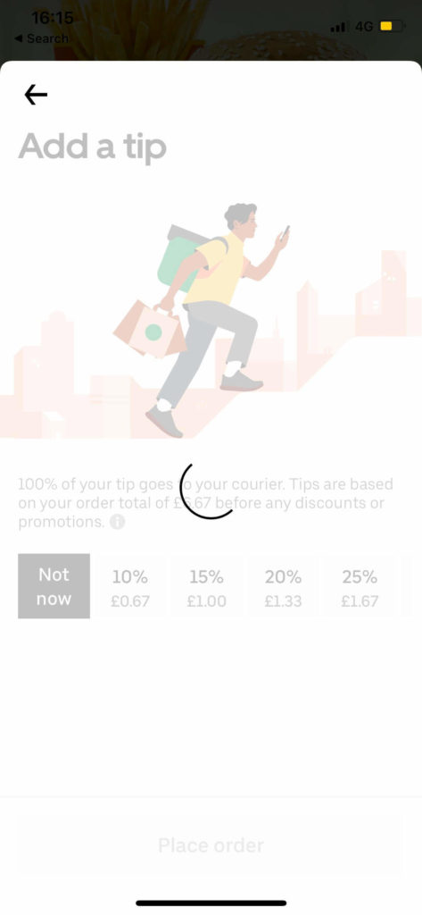 uber eats place order button