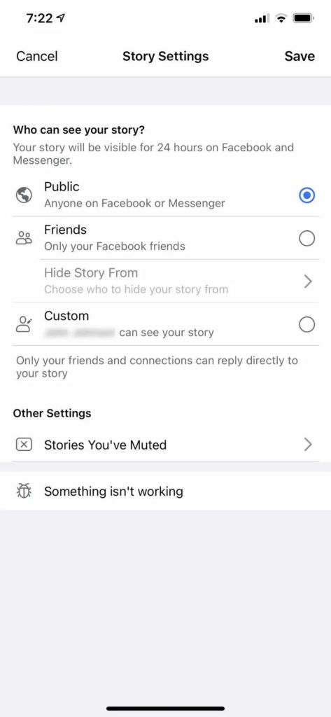 facebook custom story settings