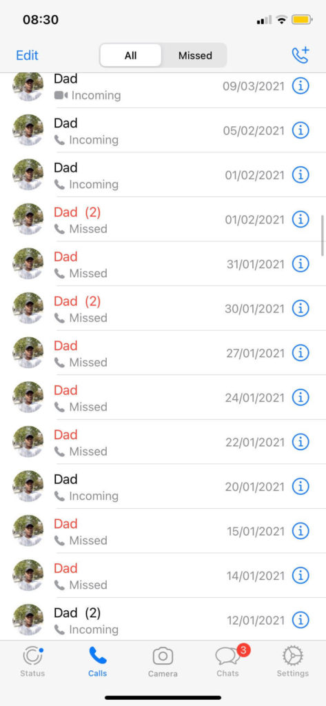 whatsapp call history