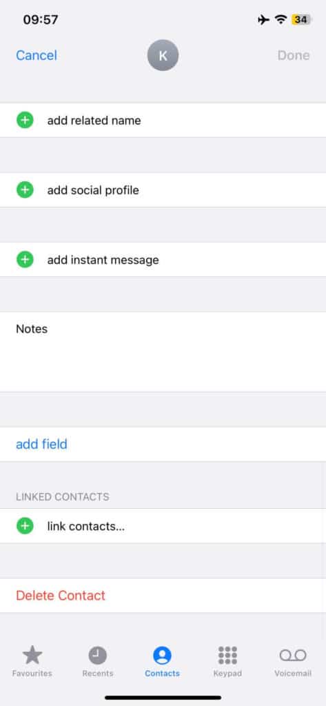delete number from contacts