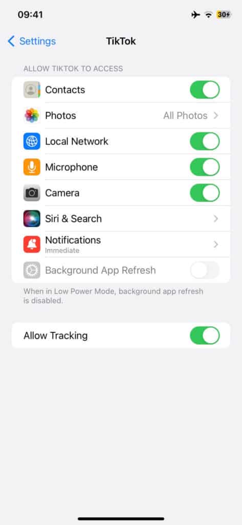 turn off contacts for tiktok iphone