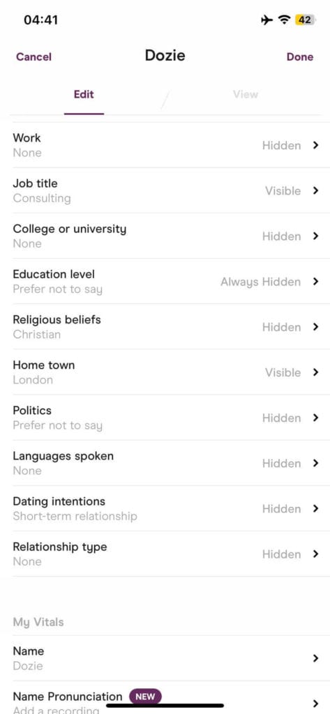 hinge dating preferences settings