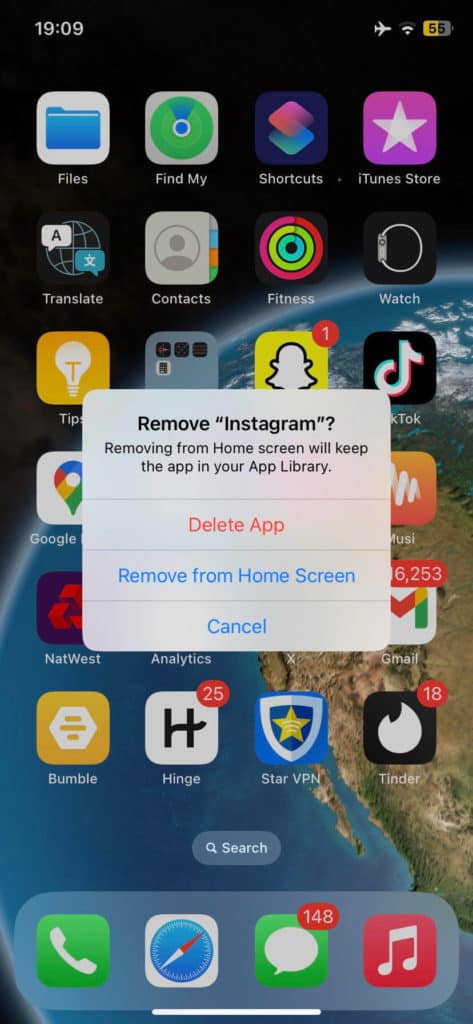 delete app on iphone